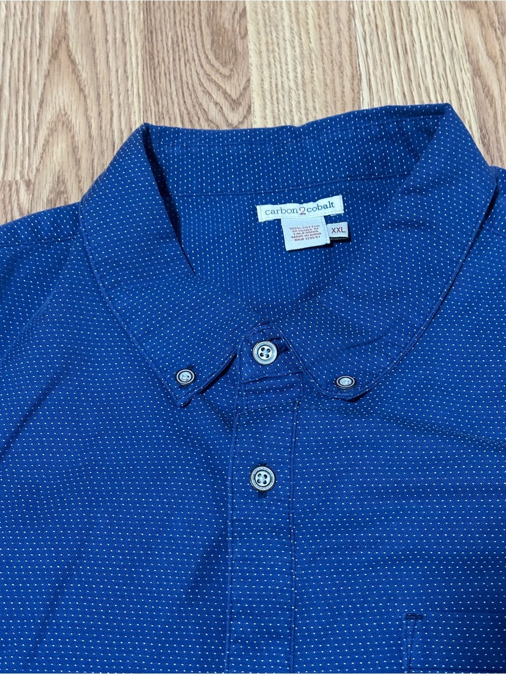 Carbon2Cobalt Cobalt Blue Button-Down Long Sleeve Casual Shirt w/White Dots -XXL